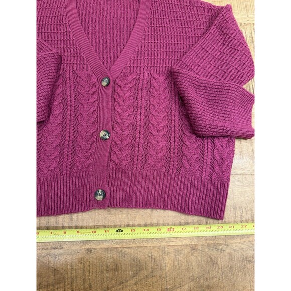 Splendid Cardigan Women XS Fuchsia Pink Cable Knit Button Oversized Sweater - Picture 4 of 9